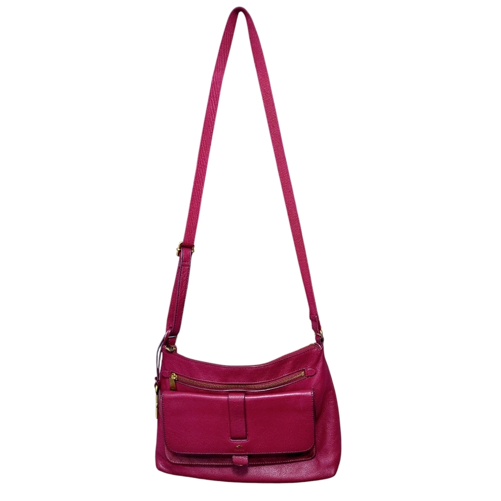 Fossil Purple Pink Leather Suede Kinley Crossbody Bag Handbag Purse